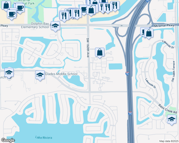 map of restaurants, bars, coffee shops, grocery stores, and more near 4190 Southwest 159th Avenue in Miramar