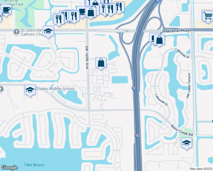 map of restaurants, bars, coffee shops, grocery stores, and more near 4279 Southwest 156th Avenue in Miramar