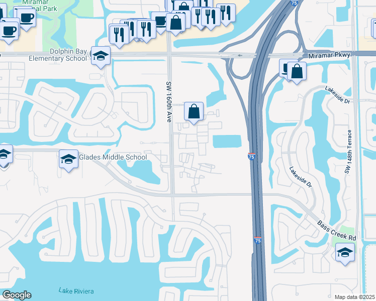 map of restaurants, bars, coffee shops, grocery stores, and more near 4311 Southwest 160th Avenue in Miramar