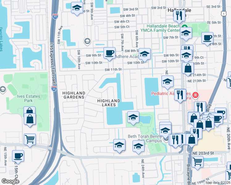 map of restaurants, bars, coffee shops, grocery stores, and more near 21141 Northeast 22nd Court in Miami