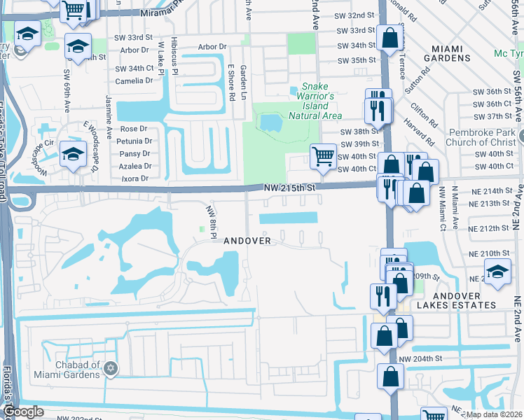 map of restaurants, bars, coffee shops, grocery stores, and more near 620 Northwest 214th Street in Miami