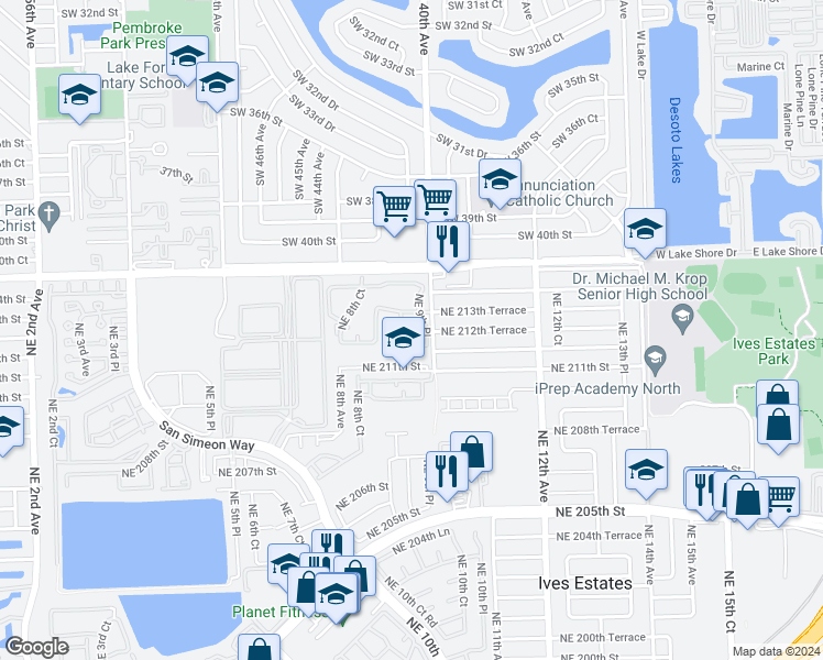 map of restaurants, bars, coffee shops, grocery stores, and more near 21230 Northeast 9th Court in Miami