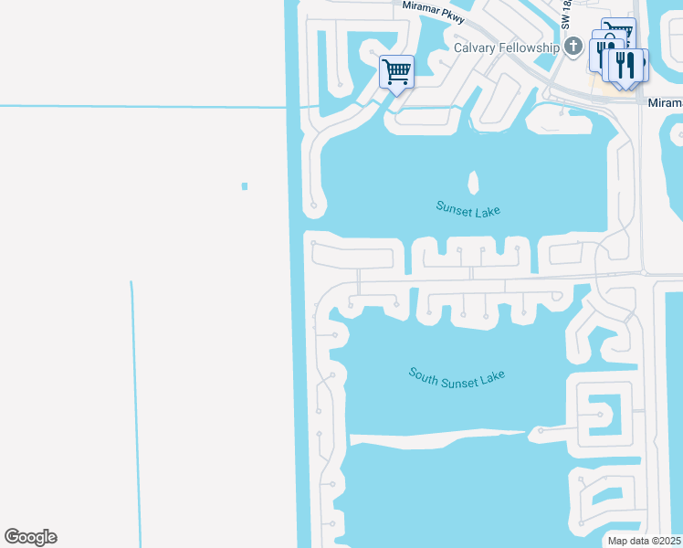 map of restaurants, bars, coffee shops, grocery stores, and more near 19440 Southwest 39th Court in Miramar