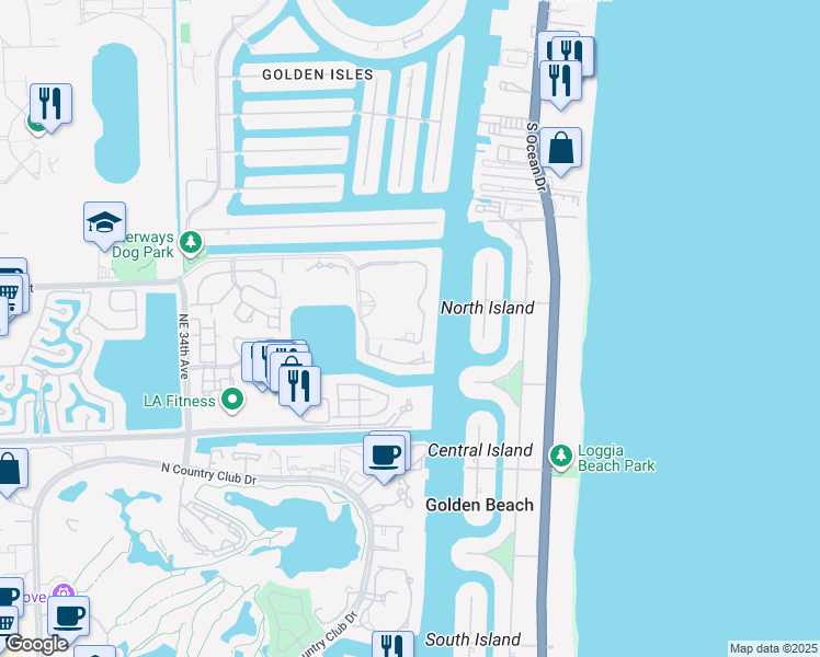 map of restaurants, bars, coffee shops, grocery stores, and more near 20949 Northeast 37th Court in Aventura