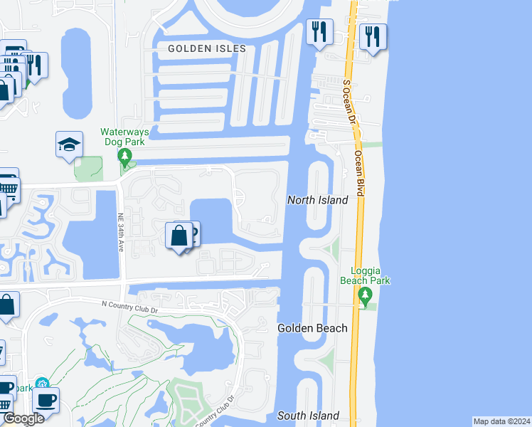 map of restaurants, bars, coffee shops, grocery stores, and more near 20949 Northeast 37th Court in Aventura