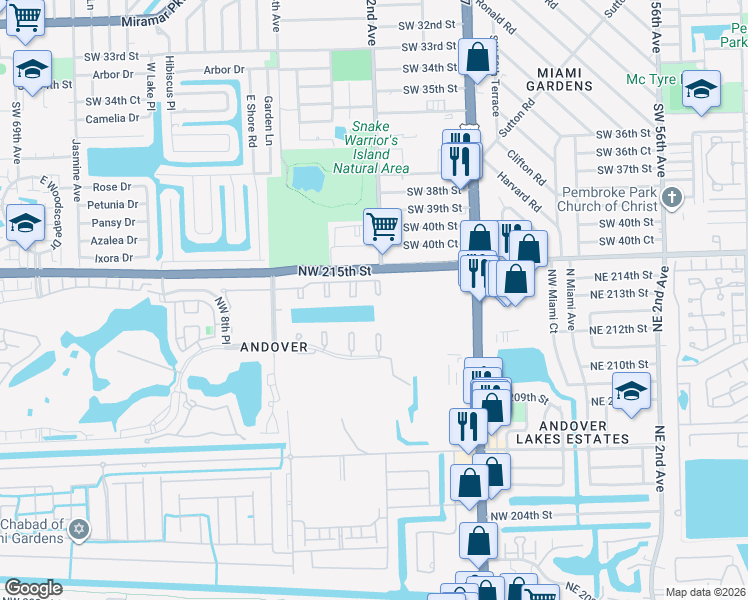 map of restaurants, bars, coffee shops, grocery stores, and more near 425 Northwest 210th Street in North Miami Beach