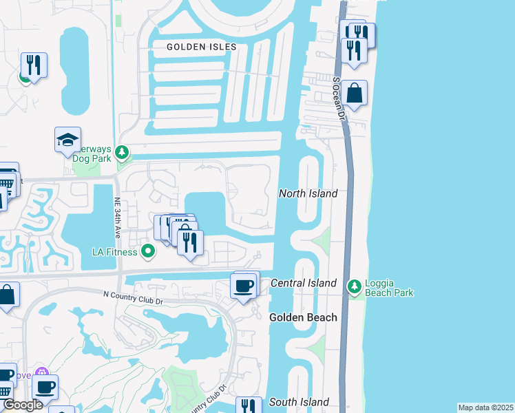 map of restaurants, bars, coffee shops, grocery stores, and more near 20949 Northeast 37th Court in Aventura