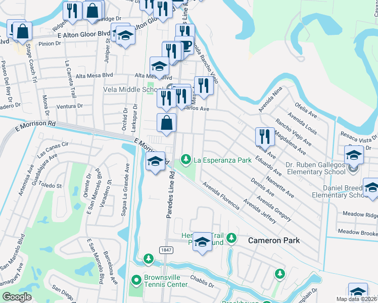 map of restaurants, bars, coffee shops, grocery stores, and more near 4402 Lisa Ave in Brownsville