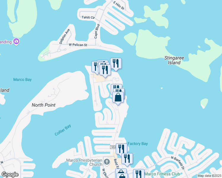map of restaurants, bars, coffee shops, grocery stores, and more near 1135 Vernon Place in Marco Island