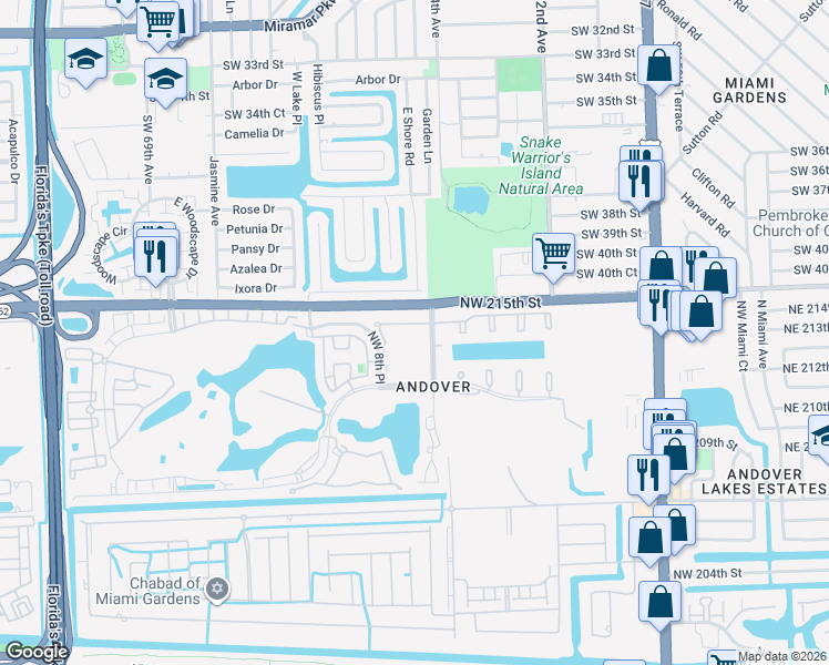 map of restaurants, bars, coffee shops, grocery stores, and more near in Miami Gardens