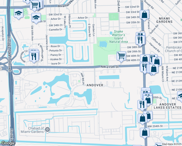 map of restaurants, bars, coffee shops, grocery stores, and more near in Miami Gardens