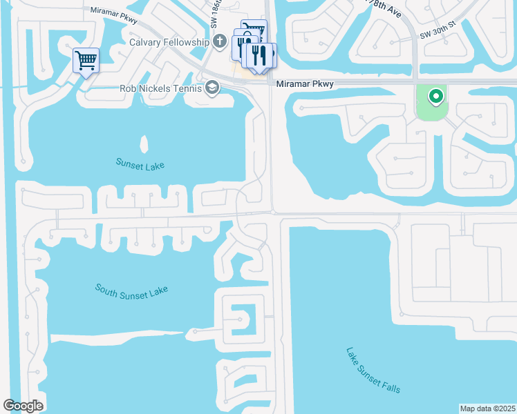 map of restaurants, bars, coffee shops, grocery stores, and more near 18533 Southwest 41st Street in Miramar