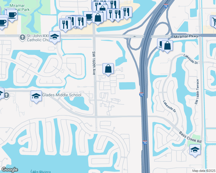 map of restaurants, bars, coffee shops, grocery stores, and more near 15786 Southwest 40th Street in Miramar