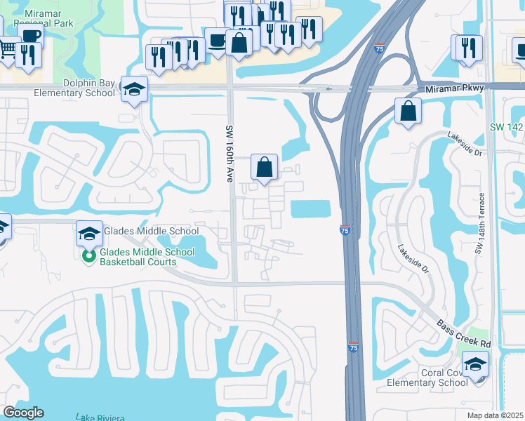 map of restaurants, bars, coffee shops, grocery stores, and more near 15786 Southwest 40th Street in Miramar