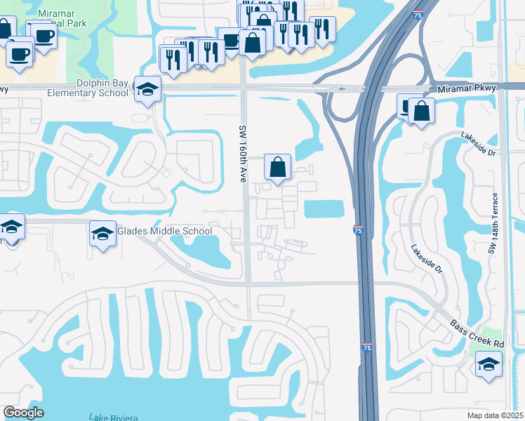 map of restaurants, bars, coffee shops, grocery stores, and more near 15786 Southwest 40th Street in Miramar