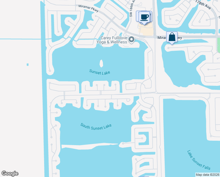 map of restaurants, bars, coffee shops, grocery stores, and more near 3925 Southwest 188th Avenue in Miramar