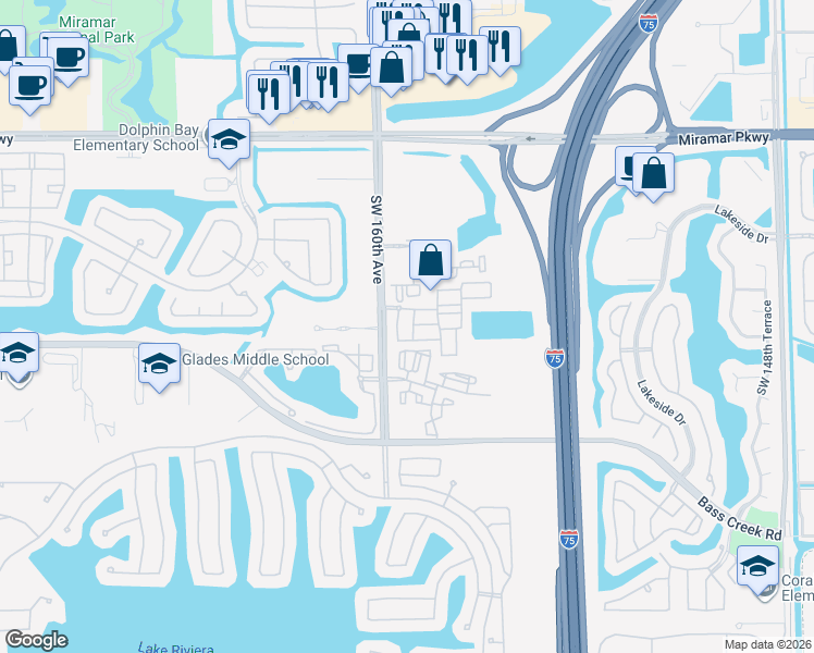 map of restaurants, bars, coffee shops, grocery stores, and more near 15786 Southwest 40th Street in Miramar