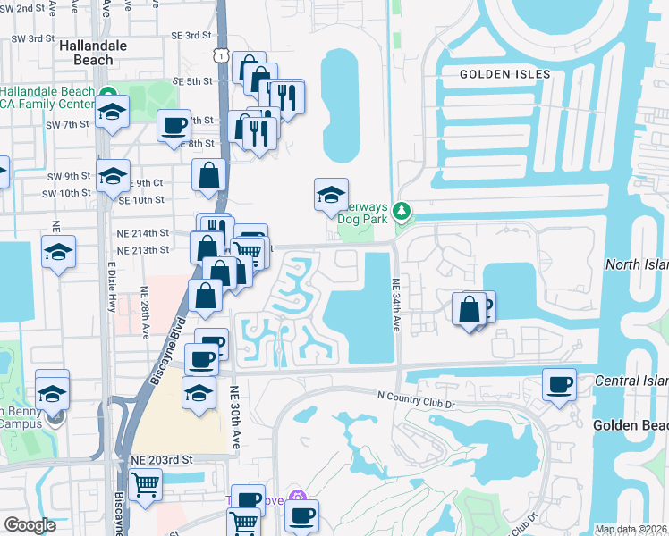 map of restaurants, bars, coffee shops, grocery stores, and more near 21231 Northeast 31st Place in Aventura