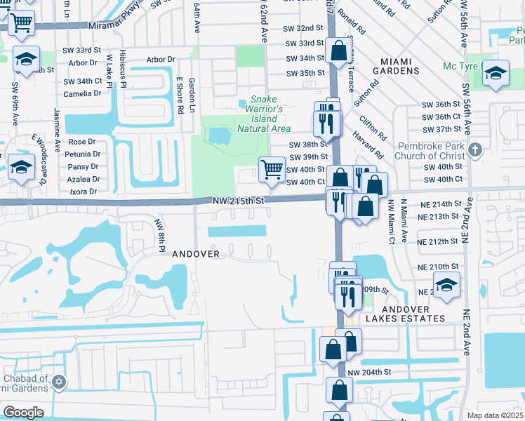 map of restaurants, bars, coffee shops, grocery stores, and more near in Miramar