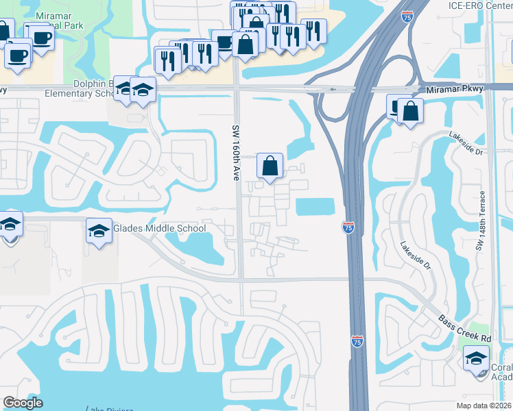 map of restaurants, bars, coffee shops, grocery stores, and more near 15786 Southwest 40th Street in Miramar