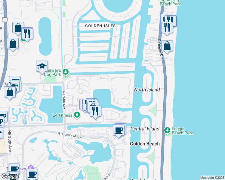 map of restaurants, bars, coffee shops, grocery stores, and more near in Aventura