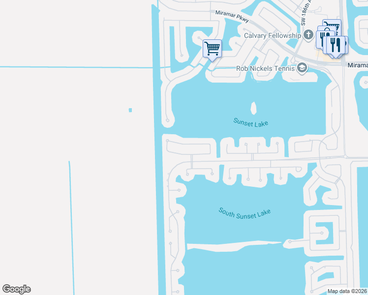 map of restaurants, bars, coffee shops, grocery stores, and more near 19471 Southwest 39th Street in Miramar