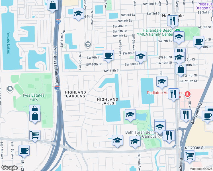 map of restaurants, bars, coffee shops, grocery stores, and more near 2151 Northeast 212th Street in Miami