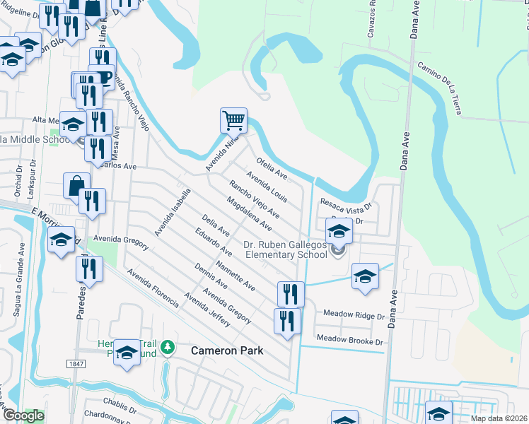 map of restaurants, bars, coffee shops, grocery stores, and more near 3150-3398 Avenida Rancho Viejo in Brownsville