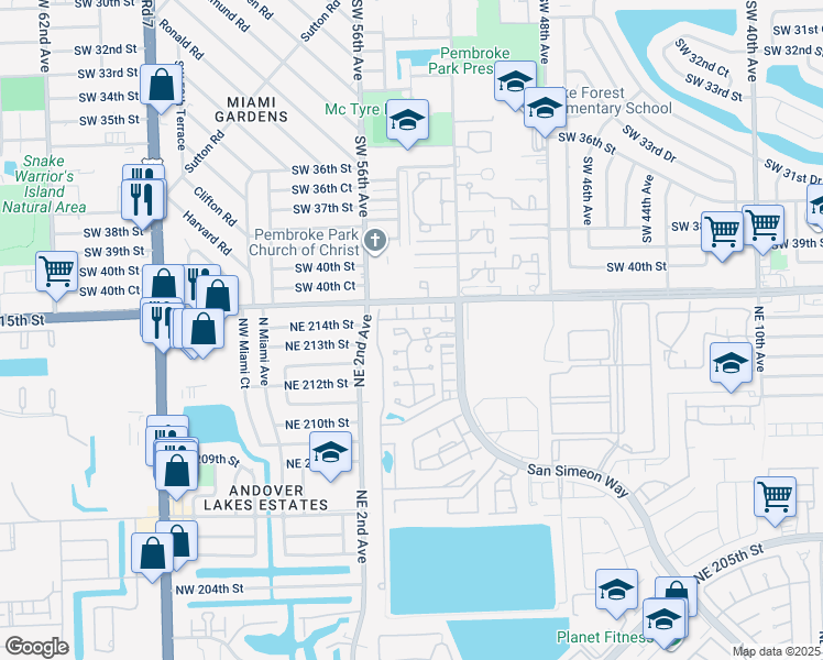 map of restaurants, bars, coffee shops, grocery stores, and more near 21465 NE 3rd Place in Miami