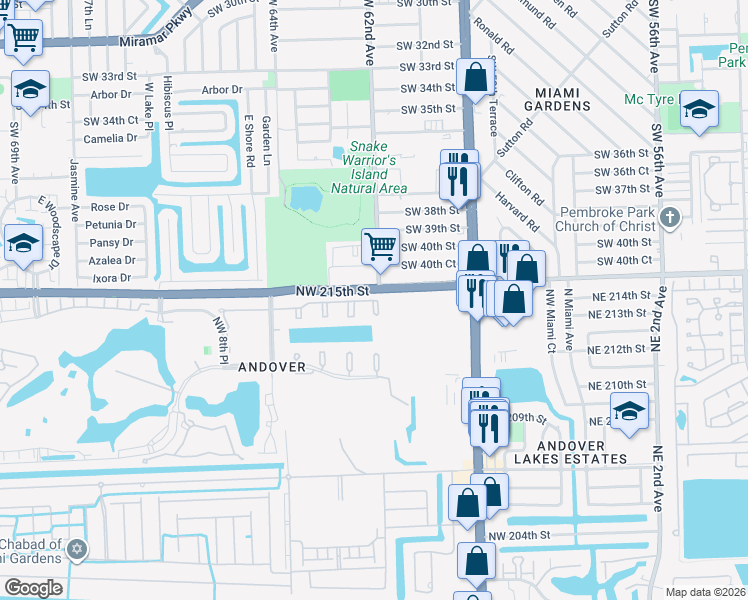 map of restaurants, bars, coffee shops, grocery stores, and more near in Miramar