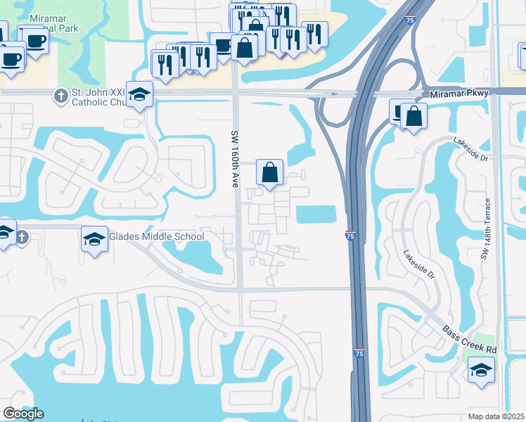 map of restaurants, bars, coffee shops, grocery stores, and more near 15786 Southwest 40th Street in Miramar