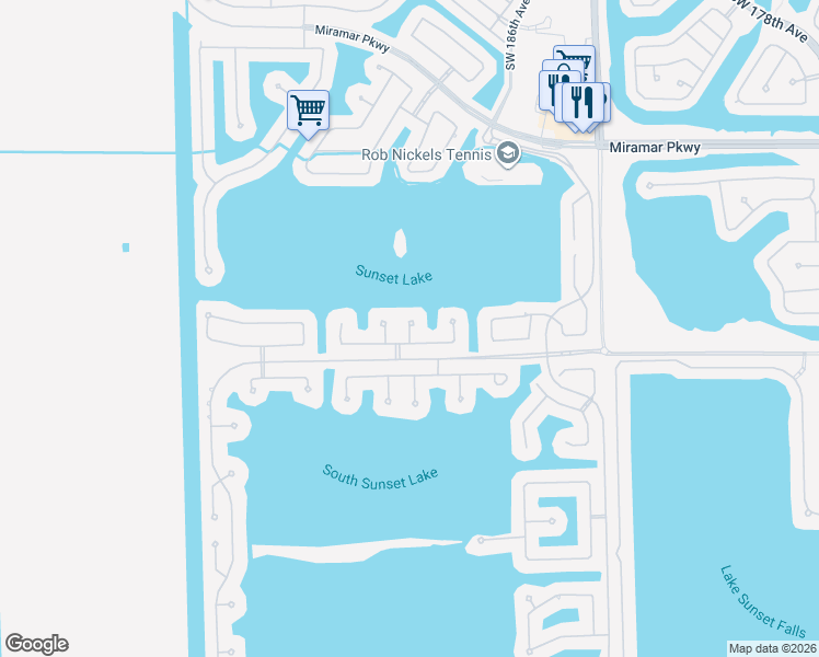 map of restaurants, bars, coffee shops, grocery stores, and more near 3903 Southwest 189th Avenue in Miramar