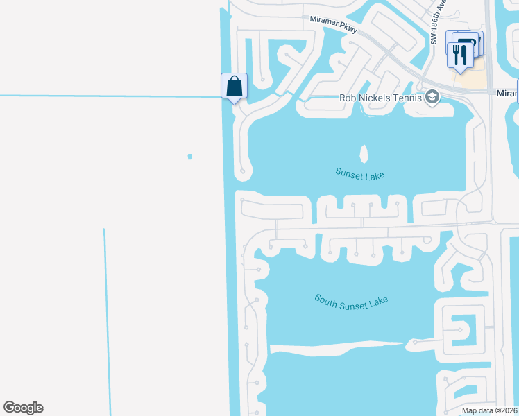 map of restaurants, bars, coffee shops, grocery stores, and more near 19491 Southwest 39th Street in Miramar
