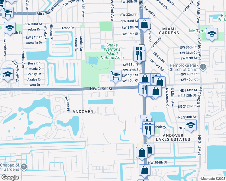 map of restaurants, bars, coffee shops, grocery stores, and more near in Miramar