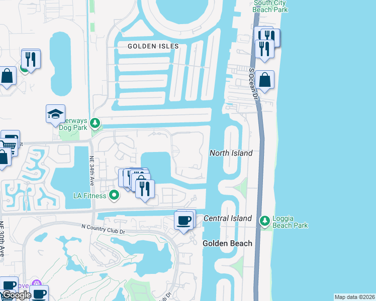 map of restaurants, bars, coffee shops, grocery stores, and more near in Aventura