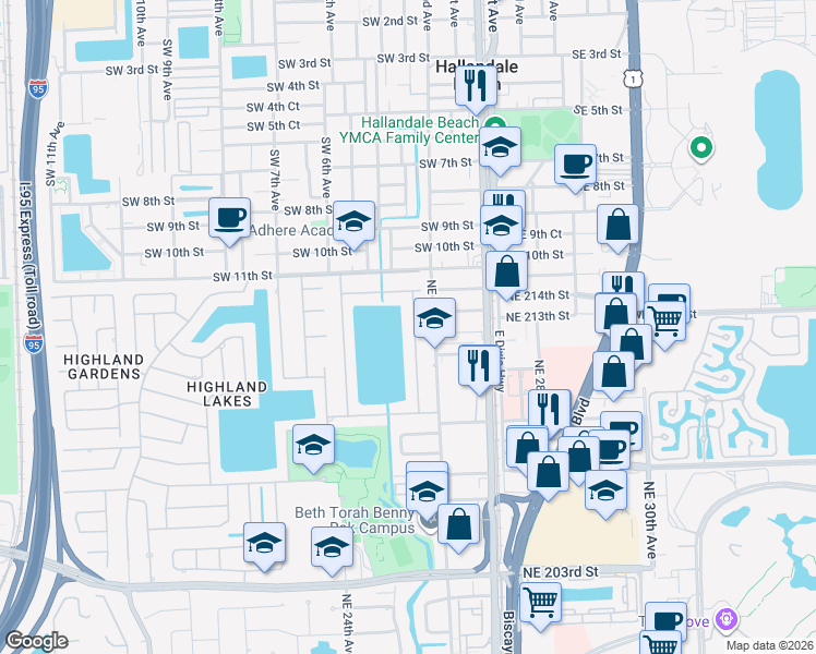 map of restaurants, bars, coffee shops, grocery stores, and more near 21300 Northeast 25th Court in Miami