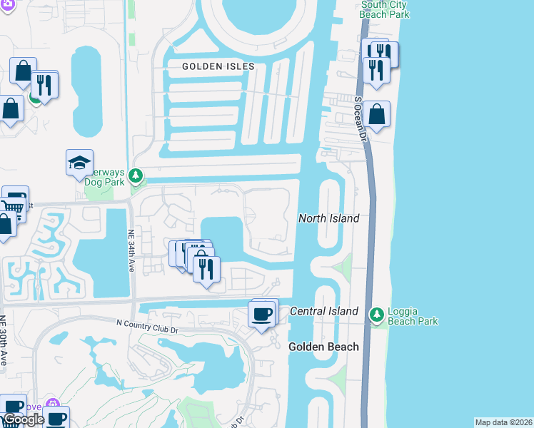 map of restaurants, bars, coffee shops, grocery stores, and more near in Aventura