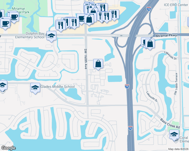 map of restaurants, bars, coffee shops, grocery stores, and more near 15786 Southwest 40th Street in Miramar