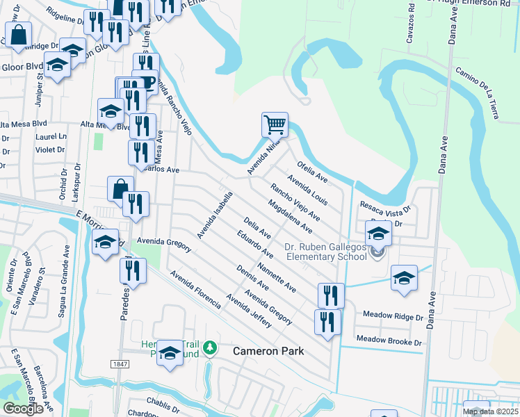 map of restaurants, bars, coffee shops, grocery stores, and more near 2322 Carlos Avenue in Brownsville