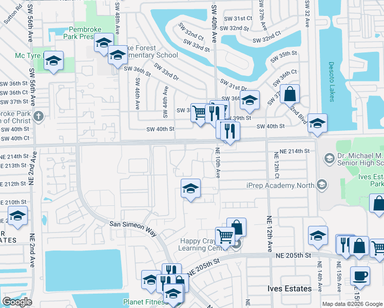 map of restaurants, bars, coffee shops, grocery stores, and more near 21393 Northeast 8th Court in North Miami Beach