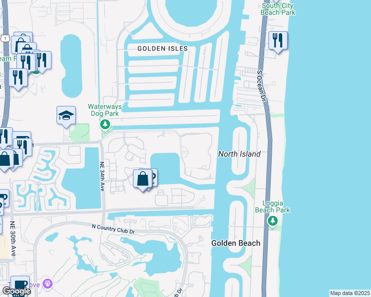 map of restaurants, bars, coffee shops, grocery stores, and more near 21205 Yacht Club Drive in Aventura