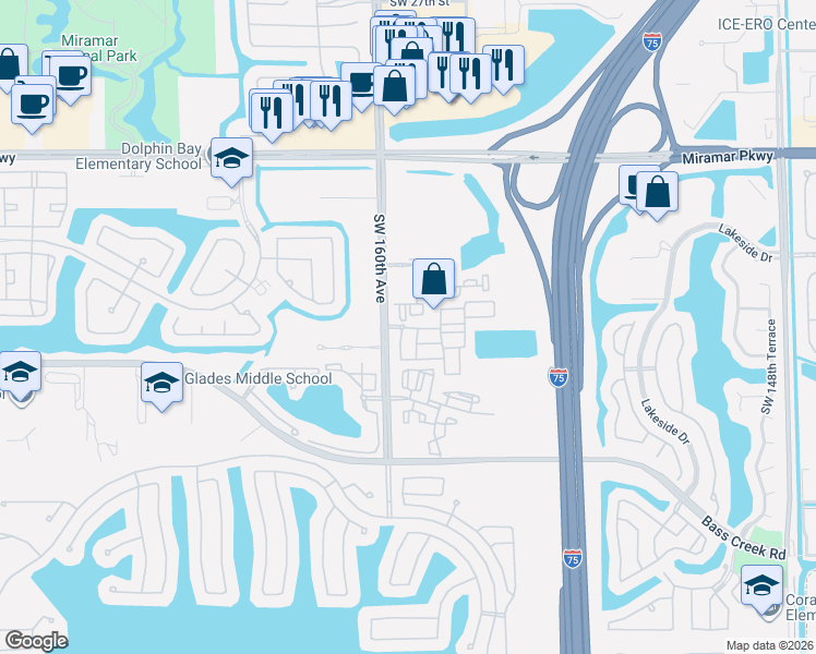 map of restaurants, bars, coffee shops, grocery stores, and more near 15786 Southwest 40th Street in Miramar