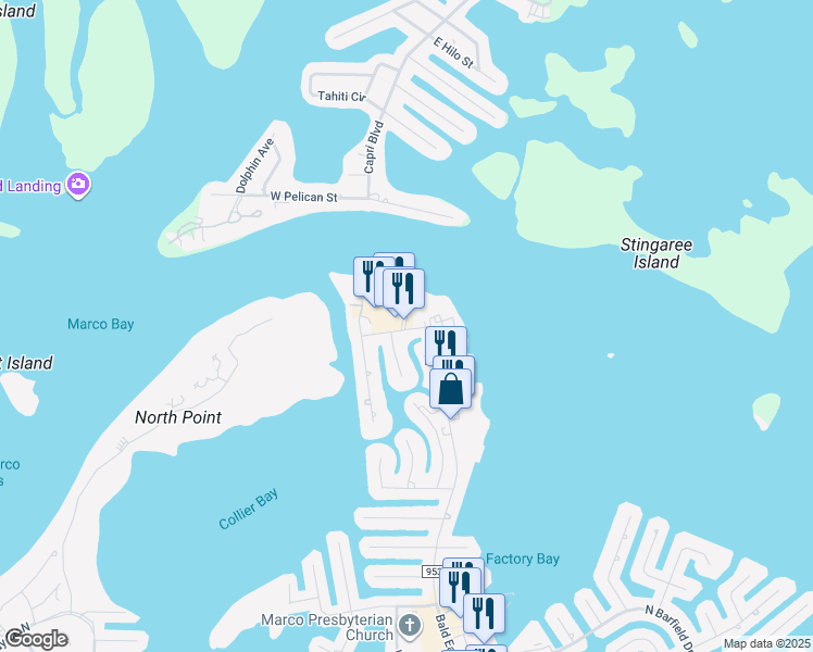 map of restaurants, bars, coffee shops, grocery stores, and more near 857A Palm Street in Marco Island