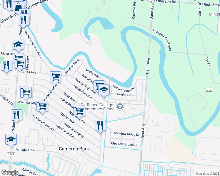 map of restaurants, bars, coffee shops, grocery stores, and more near 4612 Avenida Katarina in Brownsville
