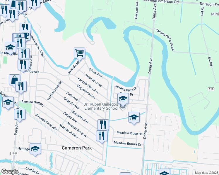 map of restaurants, bars, coffee shops, grocery stores, and more near 4612 Avenida Katarina in Brownsville