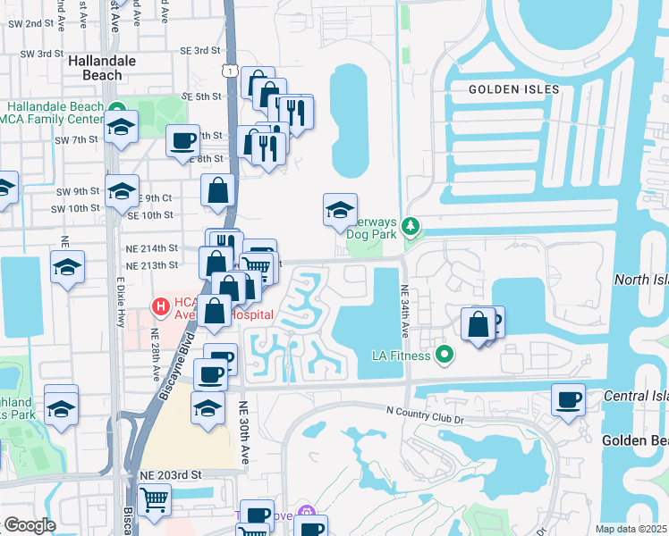 map of restaurants, bars, coffee shops, grocery stores, and more near 21231 Northeast 31st Place in Aventura