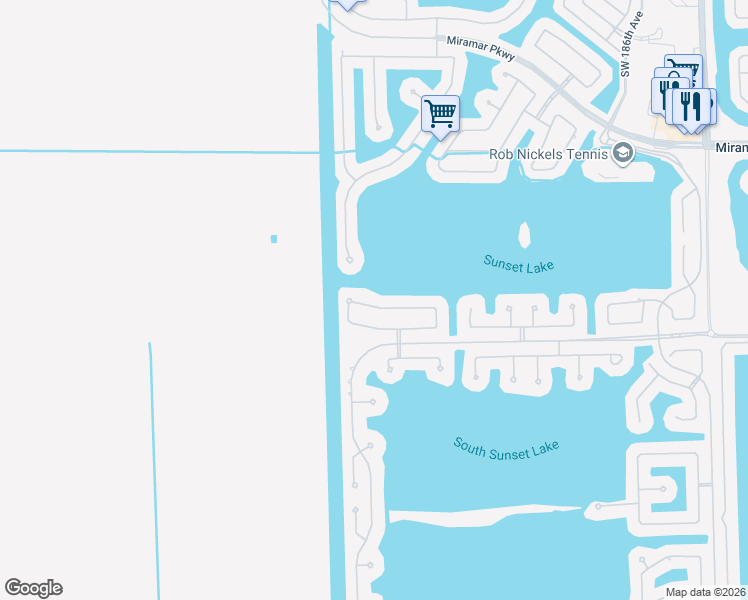 map of restaurants, bars, coffee shops, grocery stores, and more near 19491 Southwest 39th Street in Miramar