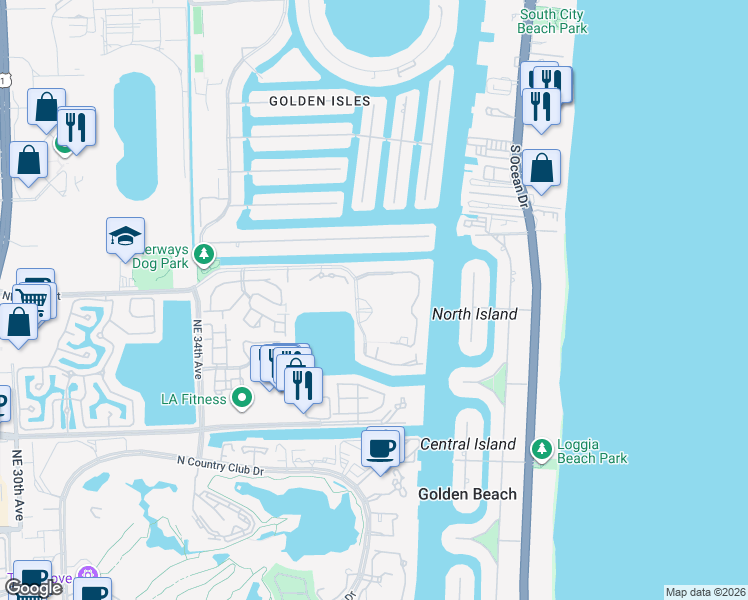 map of restaurants, bars, coffee shops, grocery stores, and more near in Aventura