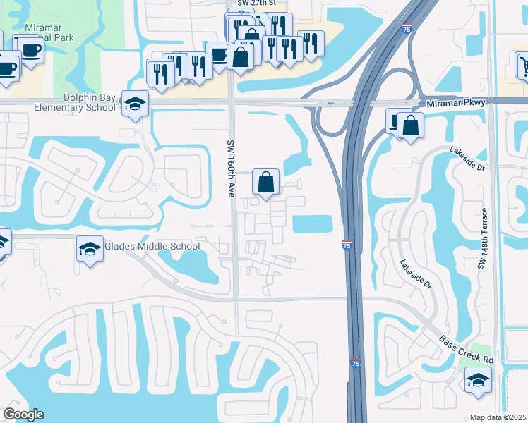 map of restaurants, bars, coffee shops, grocery stores, and more near 15786 Southwest 40th Street in Miramar
