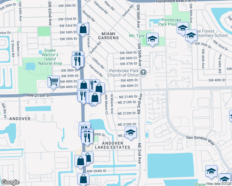 map of restaurants, bars, coffee shops, grocery stores, and more near in West Park
